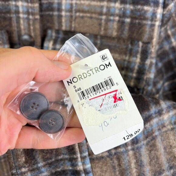 Nordstrom Treasure & Bond Plaid Tartan Shirt Brown Blue Button Shacket Size S - Picture 7 of 8